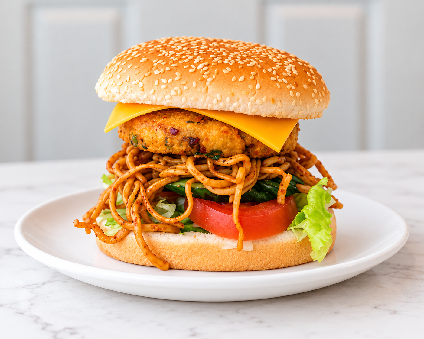 Paneer Noodle Burger